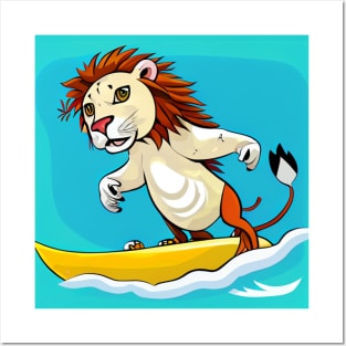 Roaring Waves Lion Surf Posters and Art